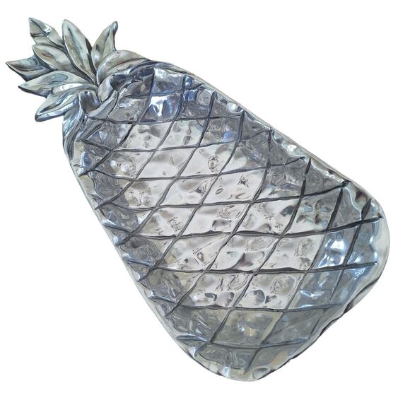 Pewter Pineapple Shaped Serving Tray Large Bowl Hand Hammered in Mexico Vintage - Picture 2 of 11
